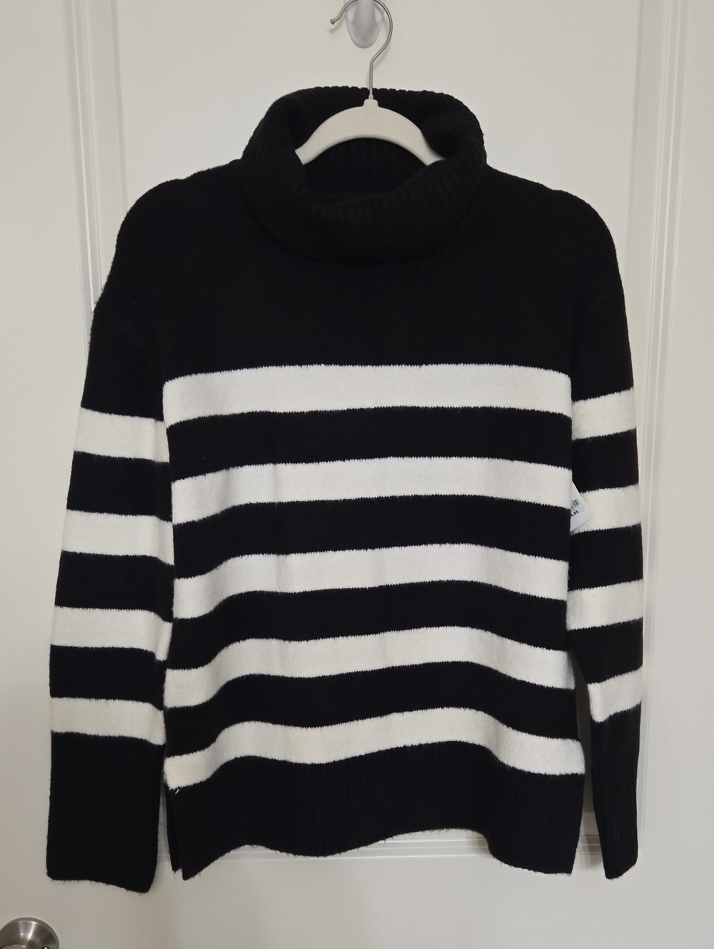 Striped Black & White Turtleneck Sweater for Women
